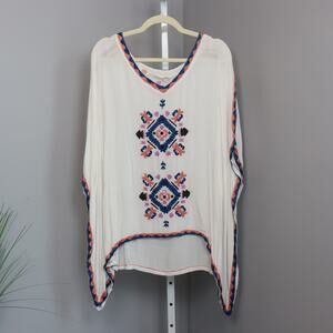 Chelsea & Violet Embroidered Boho Poncho Blouse Size Small Rayon Festival Top